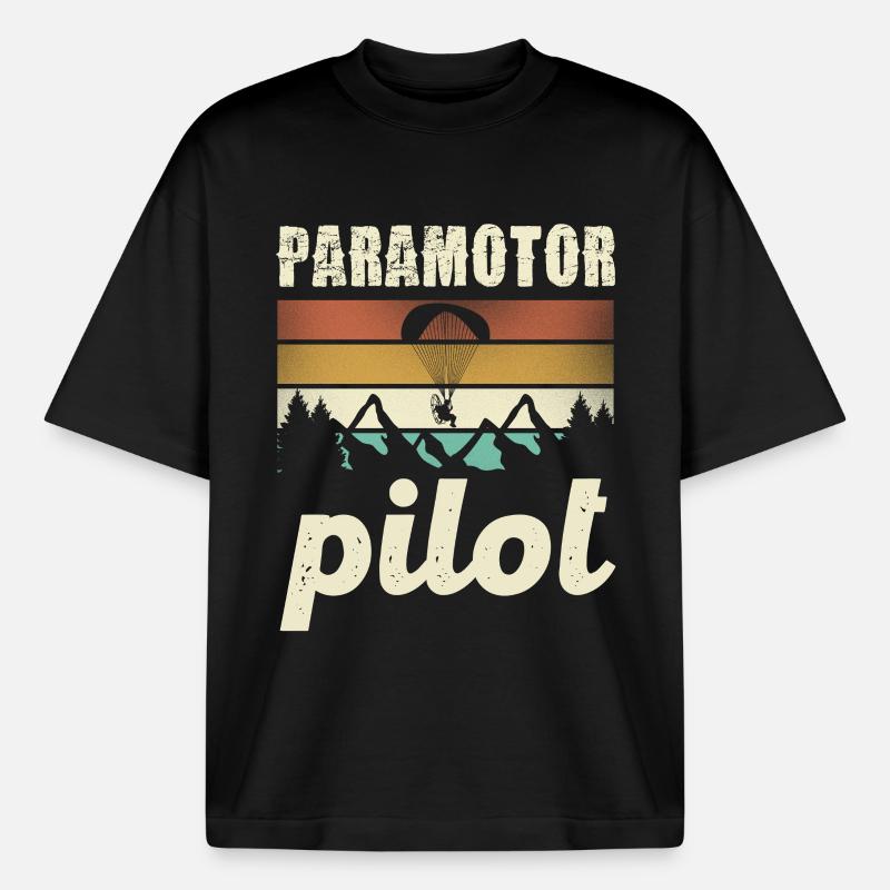 Paramotor Pilot Retro Sunset - Boxy Heavyweight Unisex Organic T-Shirt by Stanley/Stella - black
