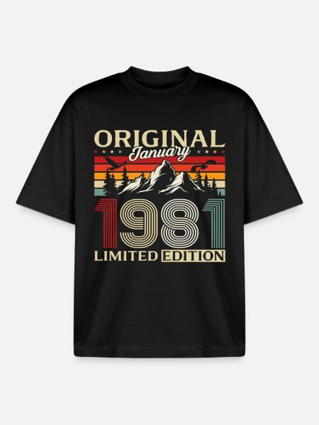 45th Birthday Original January 1981 - Boxy Heavyweight Unisex Organic T-Shirt by Stanley/Stella - black