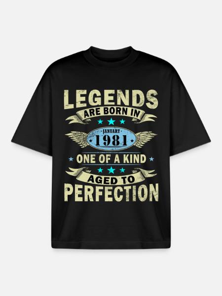 January 1981 birthday January 1981 January - Boxy Heavyweight Unisex Organic T-Shirt by Stanley/Stella - black