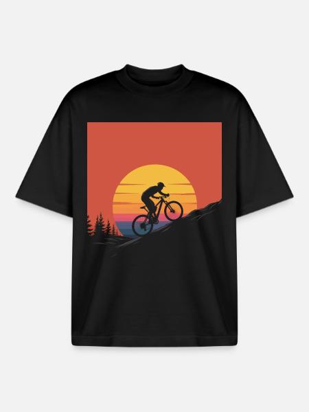 Mountain Biker Sunset Silhouette - Boxy Heavyweight Unisex Organic T-Shirt by Stanley/Stella - black