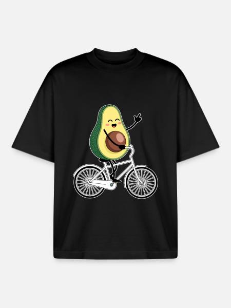 Funny Mountain Biker Avocado - Boxy Heavyweight Unisex Organic T-Shirt by Stanley/Stella - black