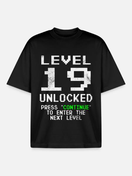 Gamer Level 19 Unlocked - Gaming - Boxy Heavyweight Unisex Organic T-Shirt by Stanley/Stella - black