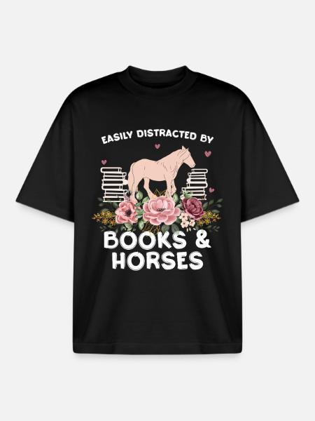 Pferd & Blumen: Bücherliebe - Boxy Heavyweight Unisex Organic T-Shirt von Stanley/Stella - Schwarz