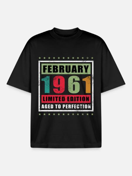 February 1961 birthday February 1961 February - Boxy Heavyweight Unisex Organic T-Shirt by Stanley/Stella - black