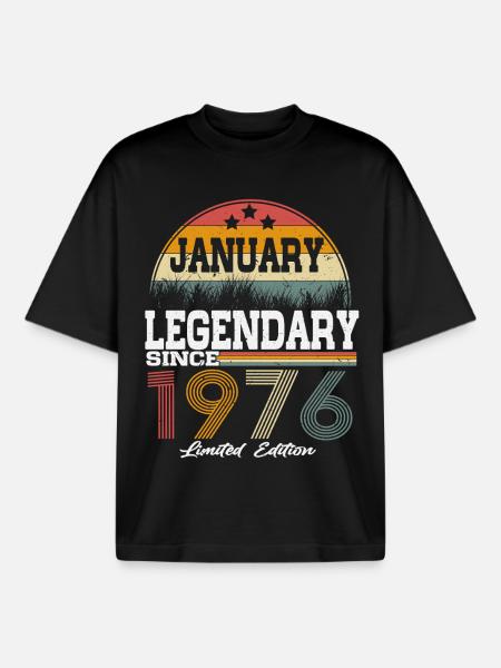 Legends-were-born-in-January-1976 - Boxy Heavyweight Unisex Organic T-Shirt by Stanley/Stella - black