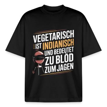 Vegetarisch ist Indianisch BBQ Grill Spruch - Boxy Heavyweight Unisex Organic T-Shirt von Stanley/Stella - Schwarz - Vorne - AI Model Male 185 light (185cm) & AI Model Female 172 dark (172cm)