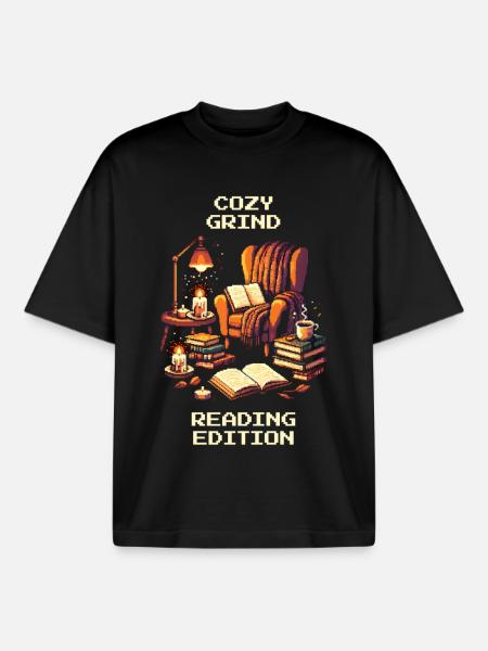 Cozy Grind | Cozy Reading Books - Boxy Heavyweight Unisex Organic T-Shirt by Stanley/Stella - black