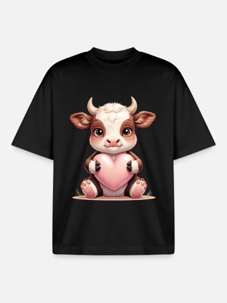 Kuhbaby mit Herz - Boxy Heavyweight Unisex Organic T-Shirt von Stanley/Stella - Schwarz