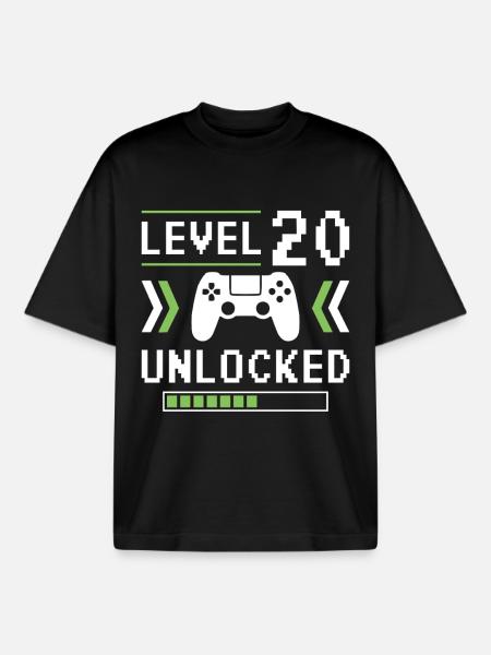 20th Birthday Level 20 unlocked - Boxy Heavyweight Unisex Organic T-Shirt by Stanley/Stella - black