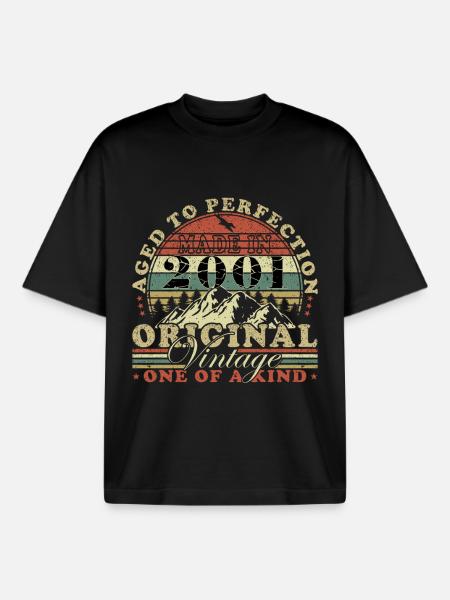 Made in 2001 Limited Birthday Gift - Boxy Heavyweight Unisex Organic T-Shirt by Stanley/Stella - black