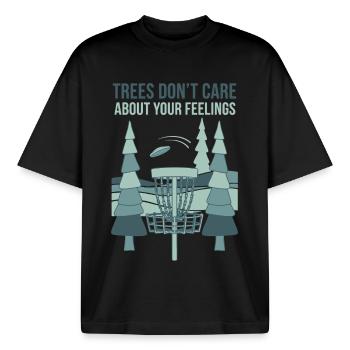 Trees Dont Care About Your Feelings Disc Golf - Boxy Heavyweight Unisex Organic T-Shirt by Stanley/Stella - black - Front - AI Model Male 185 light (185cm) & AI Model Female 172 dark (172cm)