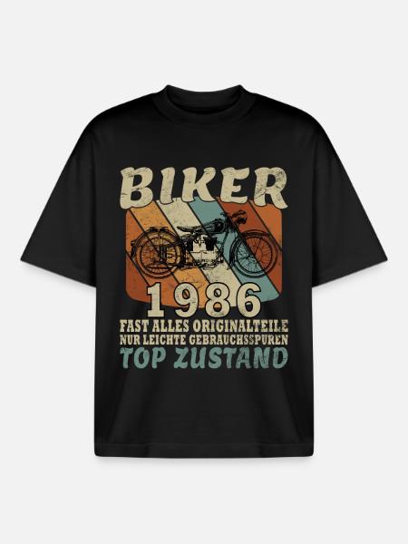 Vintage 1986 Born Motorcycle Birthday Gift - Boxy Heavyweight Unisex Organic T-Shirt by Stanley/Stella - black