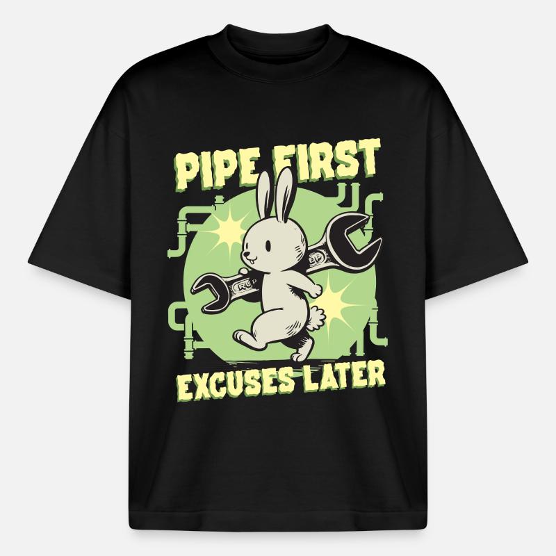 Pipelayer Pipe Builder Pipe First - Heavyweight Boxy Unisex T-Shirt by Stanley/Stella - black