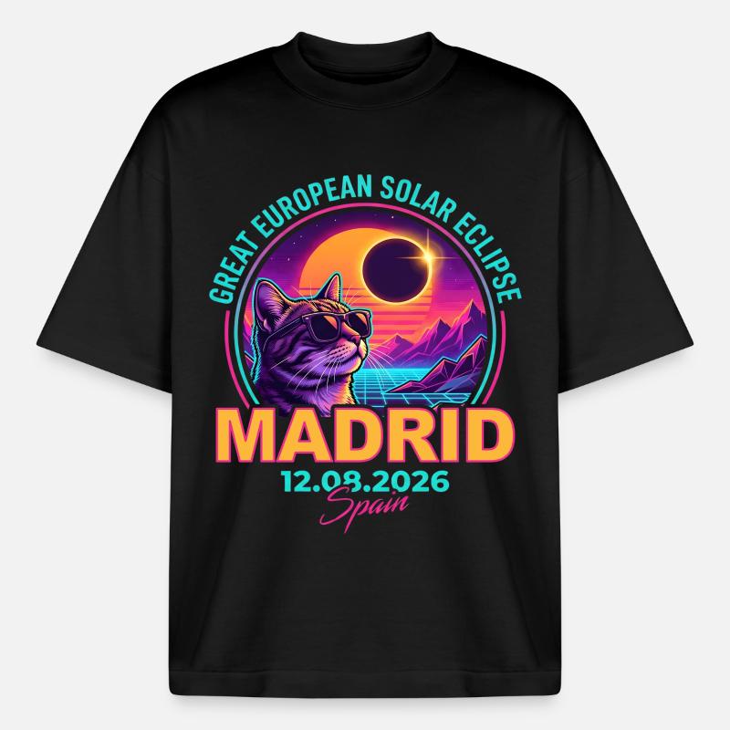Solar Cat Madrid Eclipse 2026 - Boxy Heavyweight Unisex Organic T-Shirt von Stanley/Stella - Schwarz