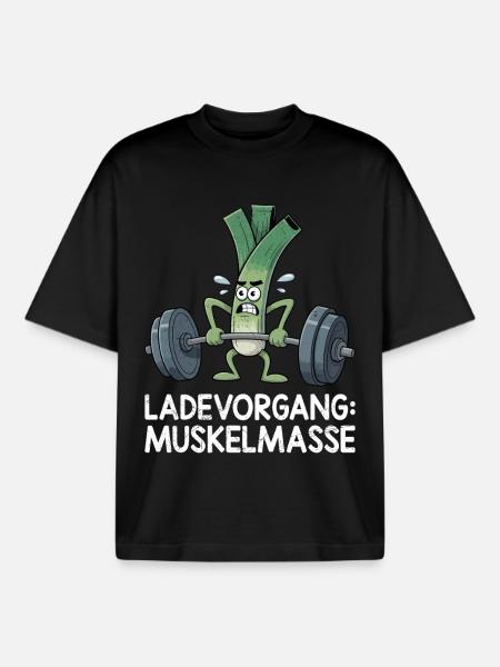 Weightlifter LOADING MUSCLE MASS Funny - Boxy Heavyweight Unisex Organic T-Shirt by Stanley/Stella - black