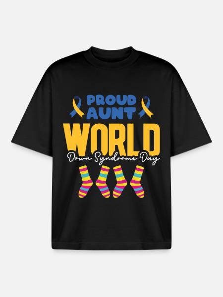 Proud Aunt World Down Syndroom Dag Sokken Ontwerp - Unisex boxy heavyweight biologisch T-shirt Stanley/Stella - zwart