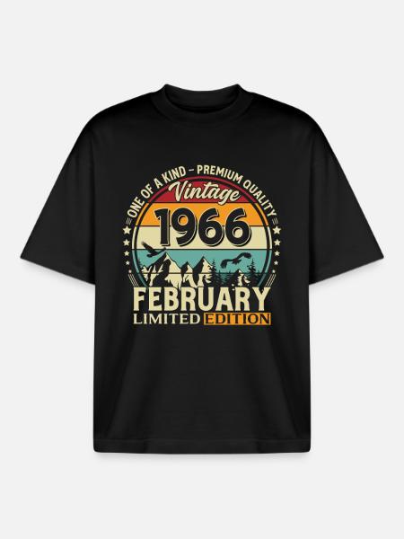 60e anniversaire février 1966 Millésime - T-shirt unisexe boxy épais biologique Stanley/Stella - noir