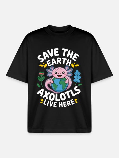 Axolotl Save The Earth - Boxy Heavyweight Unisex Organic T-Shirt by Stanley/Stella - black