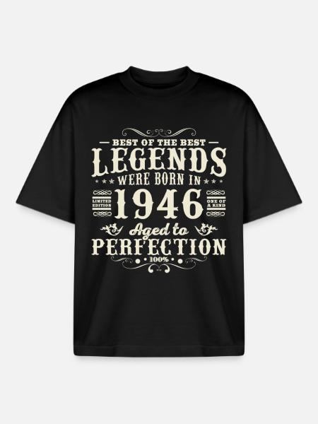 1946 Vintage Retro Birthday Gift - Boxy Heavyweight Unisex Organic T-Shirt by Stanley/Stella - black
