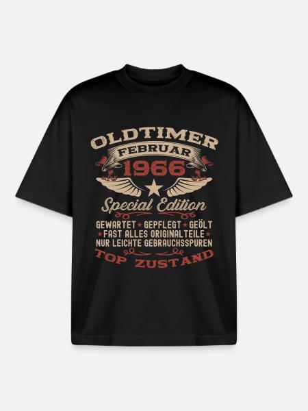 60e anniversaire voiture classique février 1966 - T-shirt unisexe boxy épais biologique Stanley/Stella - noir