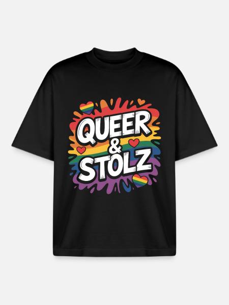 Queer and Proud Rainbow LGBTQ Pride - Boxy Heavyweight Unisex Organic T-Shirt by Stanley/Stella - black