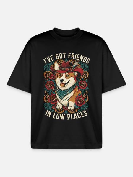 Cowboy Corgi Dog - Boxy Heavyweight Unisex Organic T-Shirt by Stanley/Stella - black