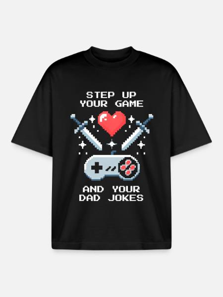 Level up & Papa-Witze | Bonuspapa Patchwork - Boxy Heavyweight Unisex Organic T-Shirt von Stanley/Stella - Schwarz