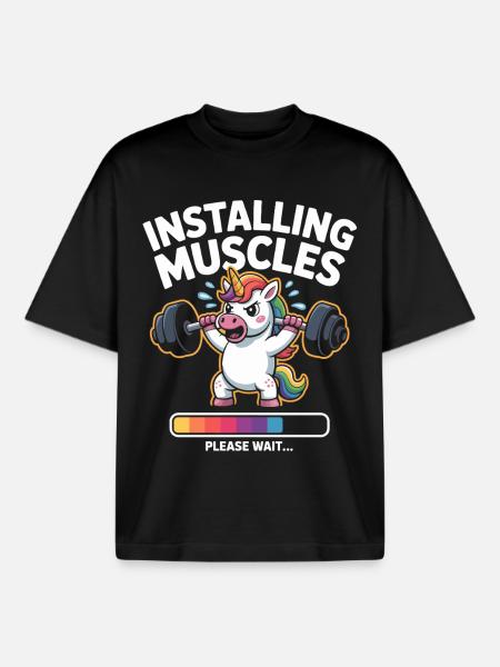 Unicorn lifts weights - Boxy Heavyweight Unisex Organic T-Shirt by Stanley/Stella - black