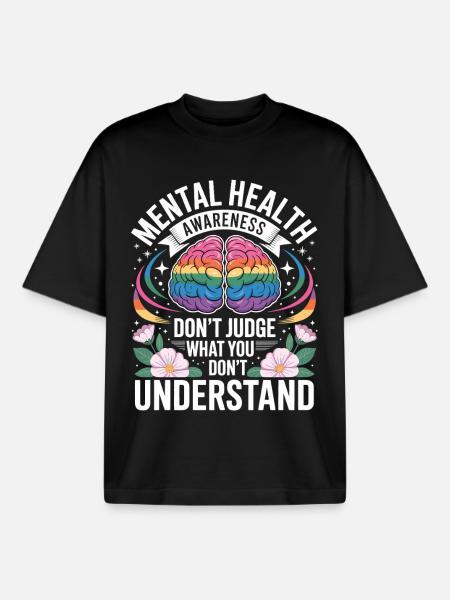 Mental Health Rainbow Brain - Boxy Heavyweight Unisex Organic T-Shirt by Stanley/Stella - black