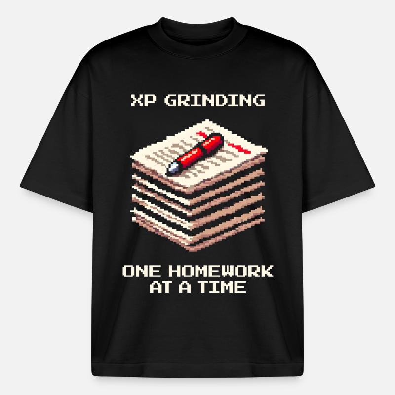 XP Grind : Devoirs pour devoirs | École - T-shirt unisexe boxy épais biologique Stanley/Stella - noir