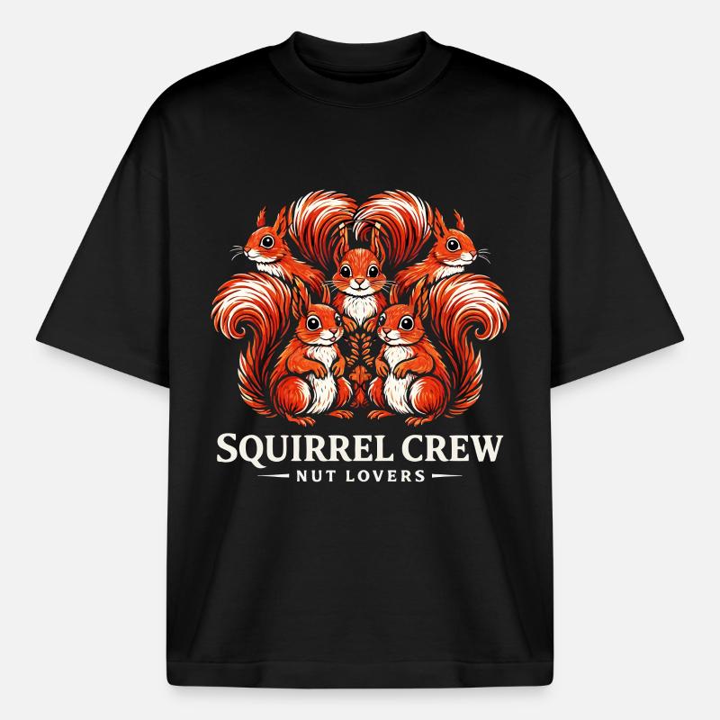 Squirrel Crew - Nut Lovers Eichhörnchen Gang - Boxy Heavyweight Unisex Organic T-Shirt von Stanley/Stella - Schwarz