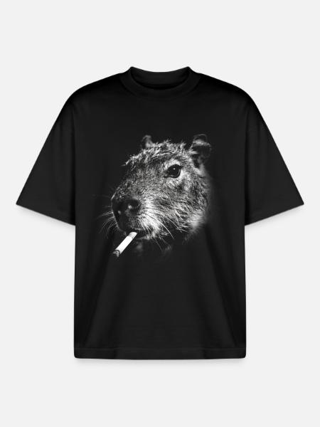 Fumer, cigarette, capybara, fumer une cigarette - T-shirt unisexe boxy épais biologique Stanley/Stella - noir