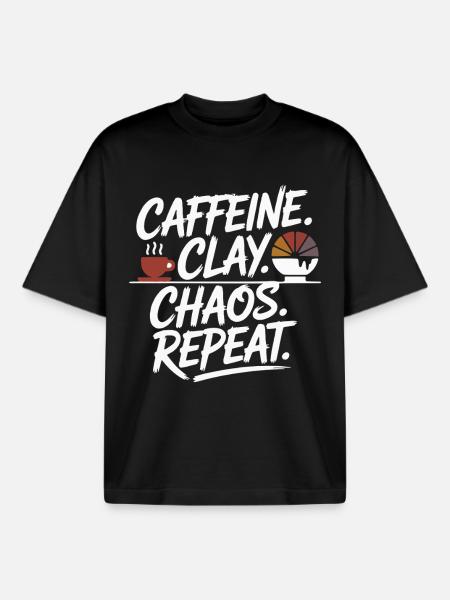 Caffeine Clay Chaos Repeat Design - Boxy Heavyweight Unisex Organic T-Shirt von Stanley/Stella - Schwarz