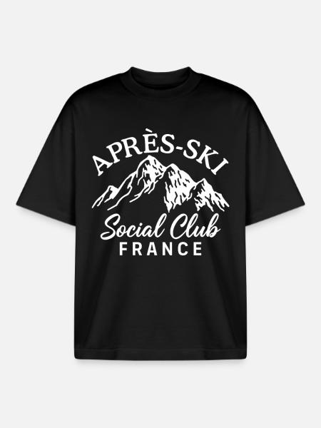 Après Ski Social Club France Skiing - Boxy Heavyweight Unisex Organic T-Shirt by Stanley/Stella - black