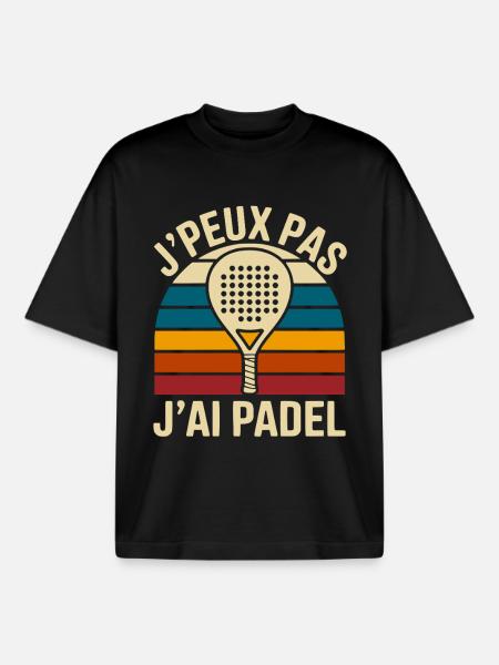 I can't I have padel – retro rainbow vibe - Boxy Heavyweight Unisex Organic T-Shirt by Stanley/Stella - black