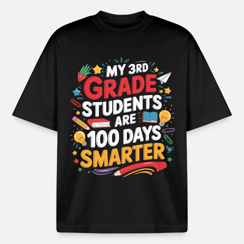 Third Class: 100 Days Smarter - Boxy Heavyweight Unisex Organic T-Shirt by Stanley/Stella - black