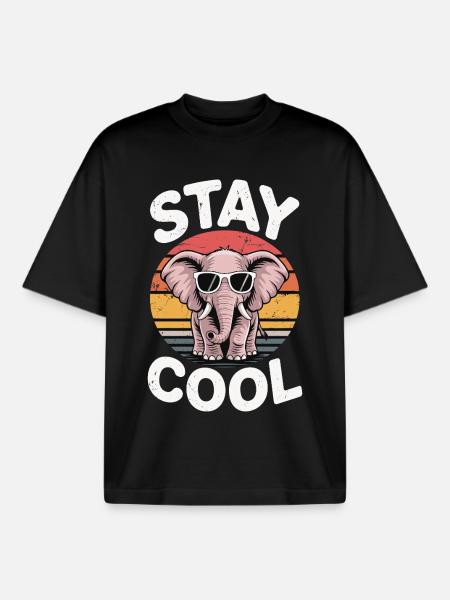 Stay Cool Elephant - Kids Retro - Boxy Heavyweight Unisex Organic T-Shirt by Stanley/Stella - black