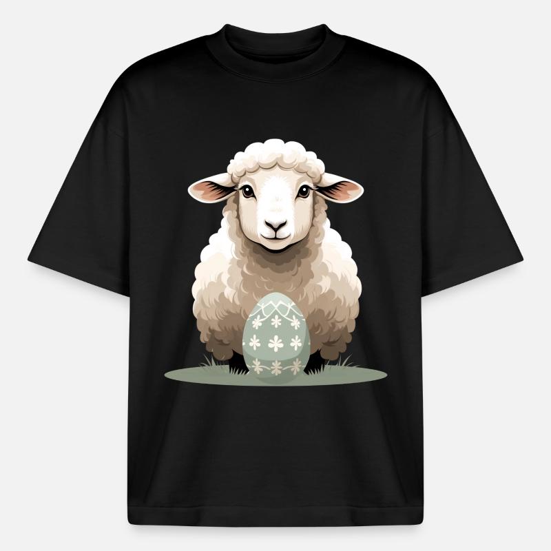 Cuddly lamb with Easter egg - Boxy Heavyweight Unisex Organic T-Shirt by Stanley/Stella - black