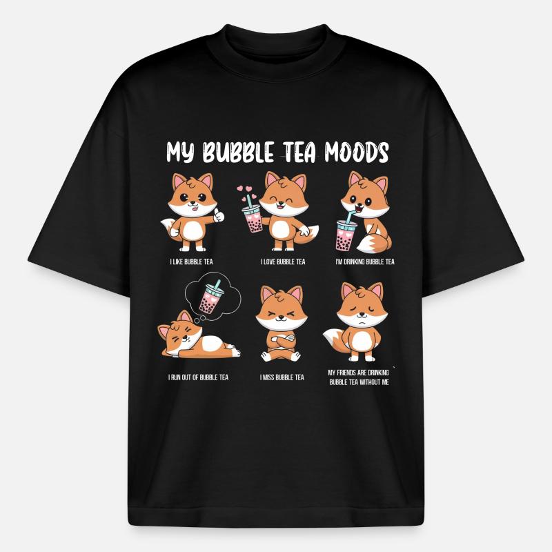 Fox Bubble Tea Meme - Boxy Heavyweight Unisex Organic T-Shirt by Stanley/Stella - black