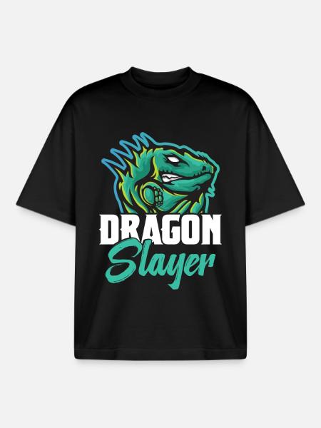 Dragon Hunter Reptile Hunting Gear Lizard Iguana - Boxy Heavyweight Unisex Organic T-Shirt by Stanley/Stella - black
