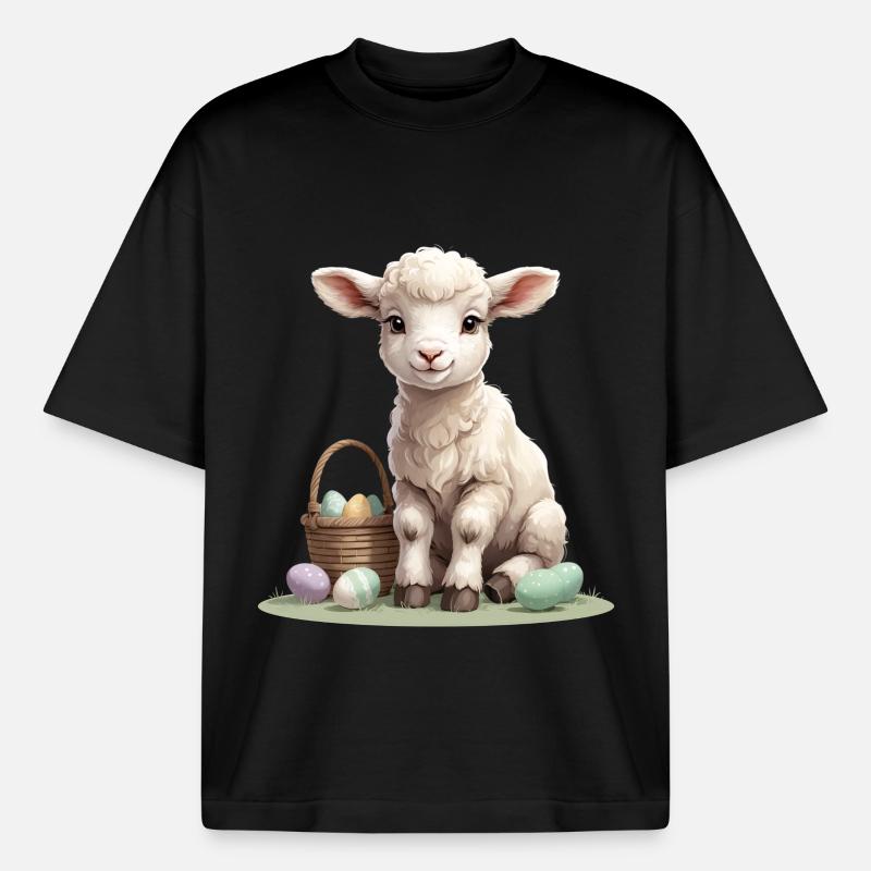 Pastel lamb with Easter eggs - Boxy Heavyweight Unisex Organic T-Shirt by Stanley/Stella - black