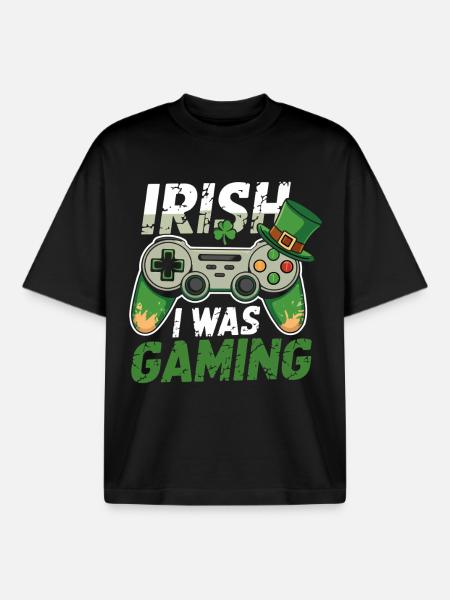 Irish Gaming I Was Gaming - Boxy Heavyweight Unisex Organic T-Shirt by Stanley/Stella - black