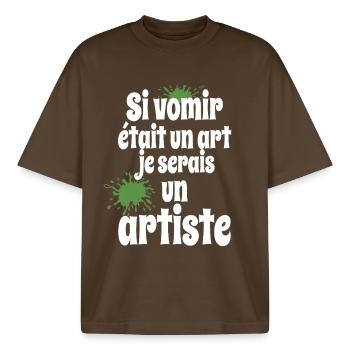 Wenn Erbrechen eine Kunst wäre, wäre ich Humorkünstler - Boxy Heavyweight Unisex Organic T-Shirt von Stanley/Stella - Dunkelbraun - Vorne - AI Model Male 185 light (185cm) & AI Model Female 172 dark (172cm)