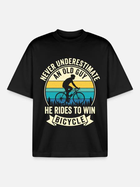 Never Underestimate Old Guy Bicycle Motif - Boxy Heavyweight Unisex Organic T-Shirt by Stanley/Stella - black