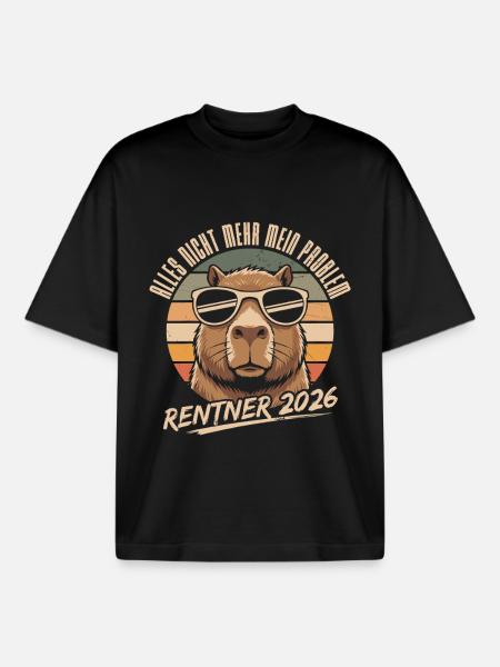 Pensioner 2026 Capybara Retirement Gift - Boxy Heavyweight Unisex Organic T-Shirt by Stanley/Stella - black