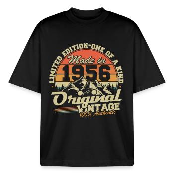 Original 1956 Vintage jahrgang GeburtstagGeschenk - Boxy Heavyweight Unisex Organic T-Shirt von Stanley/Stella - Schwarz - Vorne - AI Model Male 185 light (185cm) & AI Model Female 172 dark (172cm)