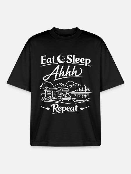 Camping Adventure | Eat Sleep Repeat - Boxy Heavyweight Unisex Organic T-Shirt by Stanley/Stella - black
