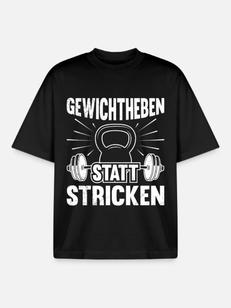 WEIGHTLIFTING INSTEAD OF KNITTING Fun - Boxy Heavyweight Unisex Organic T-Shirt by Stanley/Stella - black
