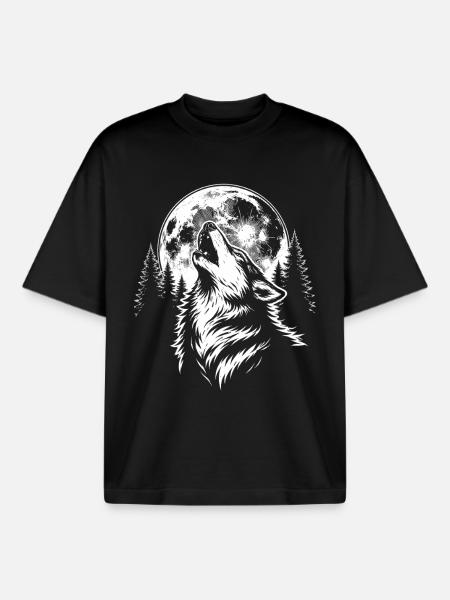 Wolf, Moon, Nature, Wilderness, Animal - Boxy Heavyweight Unisex Organic T-Shirt by Stanley/Stella - black