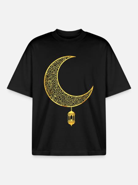 Ramadan Kareem Golden Crescent Moon - Boxy Heavyweight Unisex Organic T-Shirt by Stanley/Stella - black